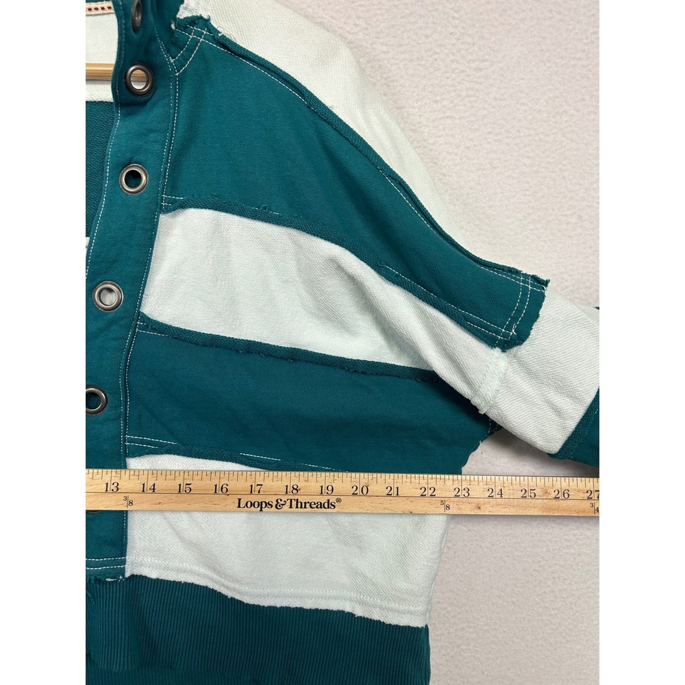 Boho Coastal Pilcro Womens Small Teal White Striped Grommet Cropped Sweatshirt - Picture 6 of 10